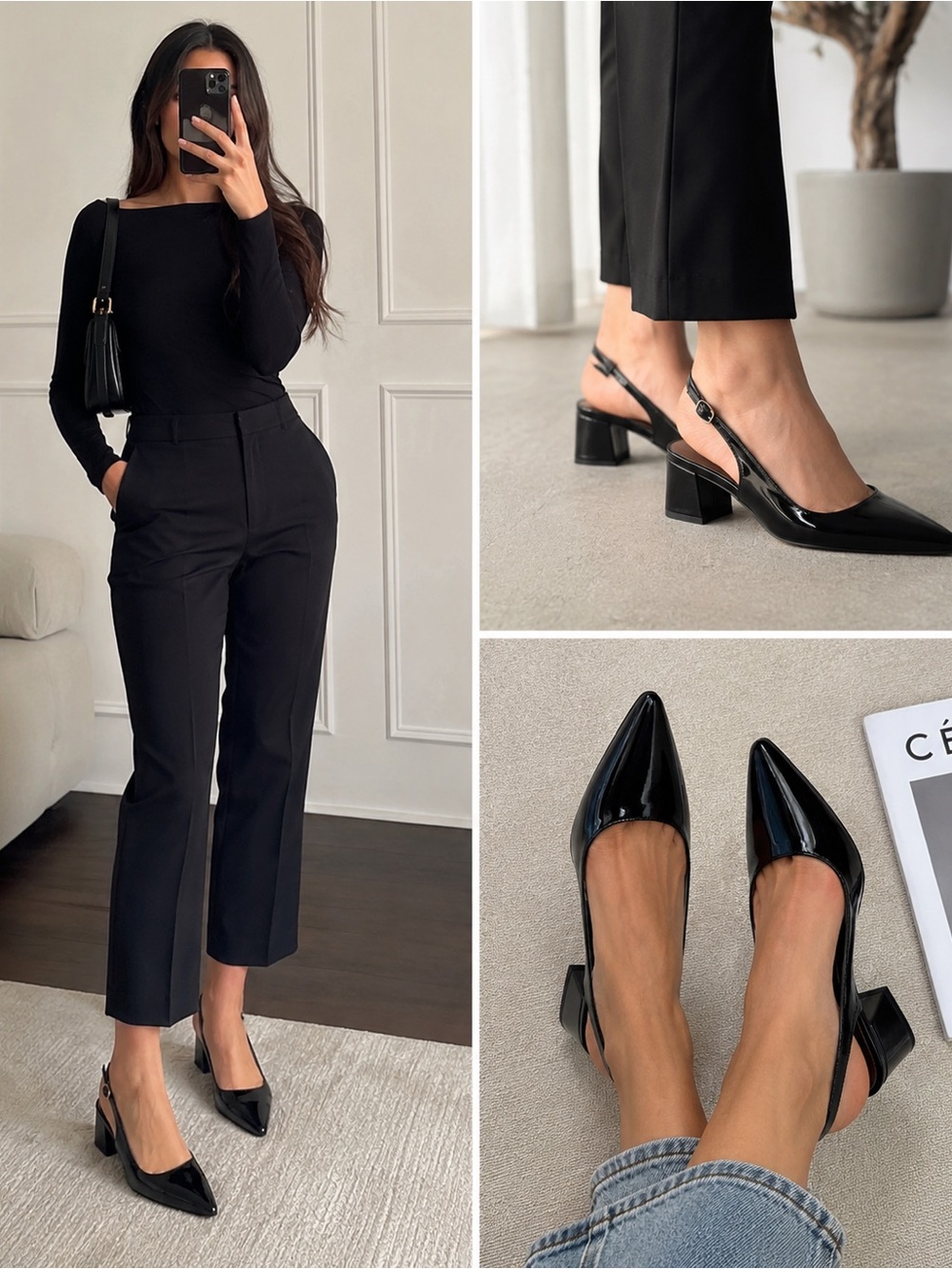Marc Fisher Black Patent Slingback Mules